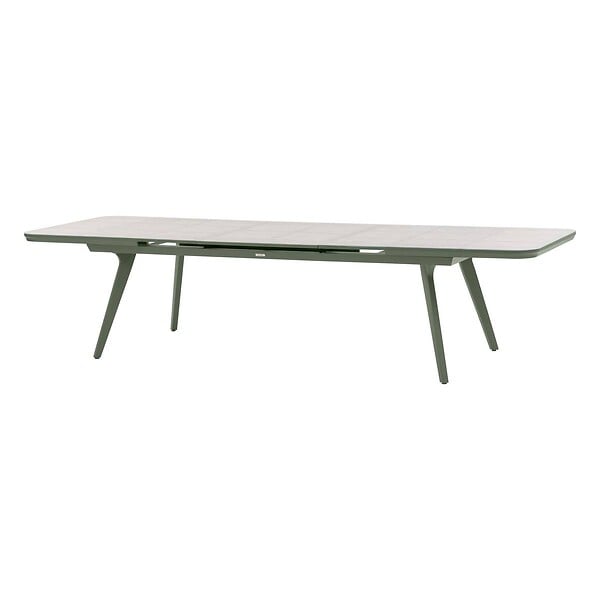 HESPERIDE - Table de jardin extensible "Pulpy" vert laurier & gris granite 12 places en aluminium verre et céramique - large