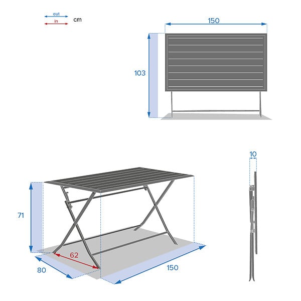 HESPERIDE - Table de jardin pliante carrée "Azua" argile 6 places en aluminium traité en epoxy - large