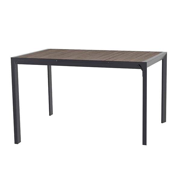 HESPERIDE - Table haute extensible de jardin "Evasion" seigle effet bois & graphite 8 places en aluminium traité époxy - large