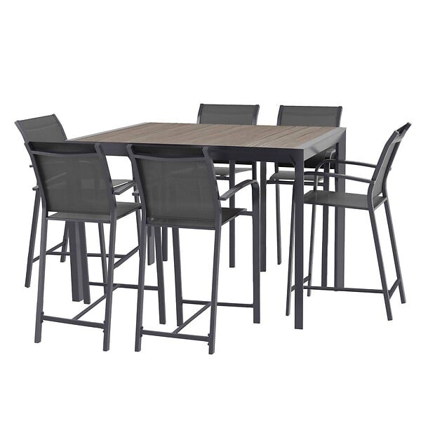 HESPERIDE - Table haute extensible de jardin "Evasion" seigle effet bois & graphite 8 places en aluminium traité époxy - large