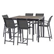 HESPERIDE - Table haute extensible de jardin "Evasion" seigle effet bois & graphite 8 places en aluminium traité époxy - vignette