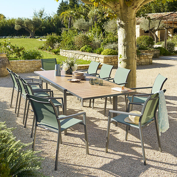 HESPERIDE - Table de jardin rectangulaire extensible coulissante Evasion  8/10 places effet bois - Hespéride - large