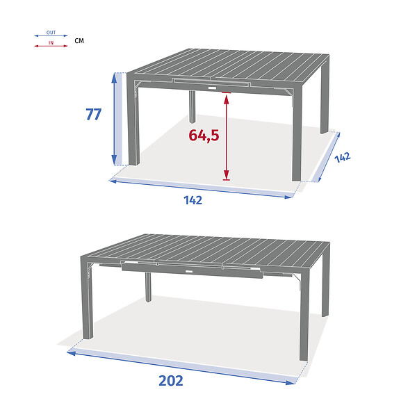 HESPERIDE - Table de jardin carrée extensible alu Evasion 8/10 places Beige lin - Hespéride - large