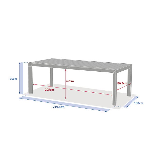 HESPERIDE - Table de jardin "Évasion" effet bois lin & argile 8 places lates en aluminium - large