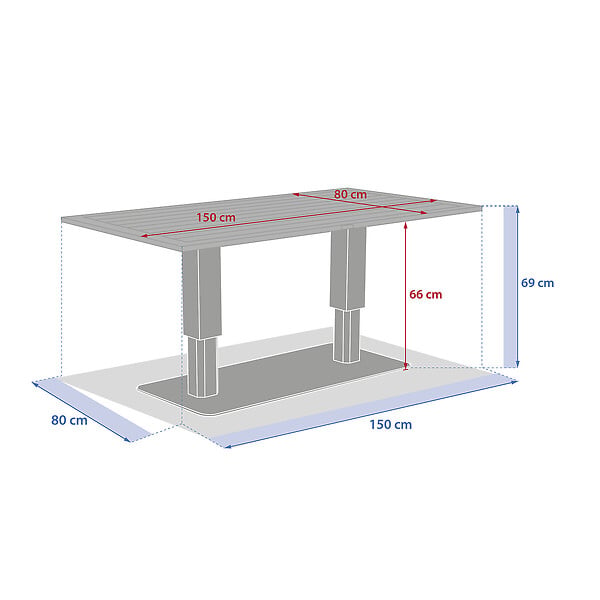 HESPERIDE - Table de jardin relevable rectangulaire "Salimia" argile & lin 150 x 80 x 69cm en aluminium - large