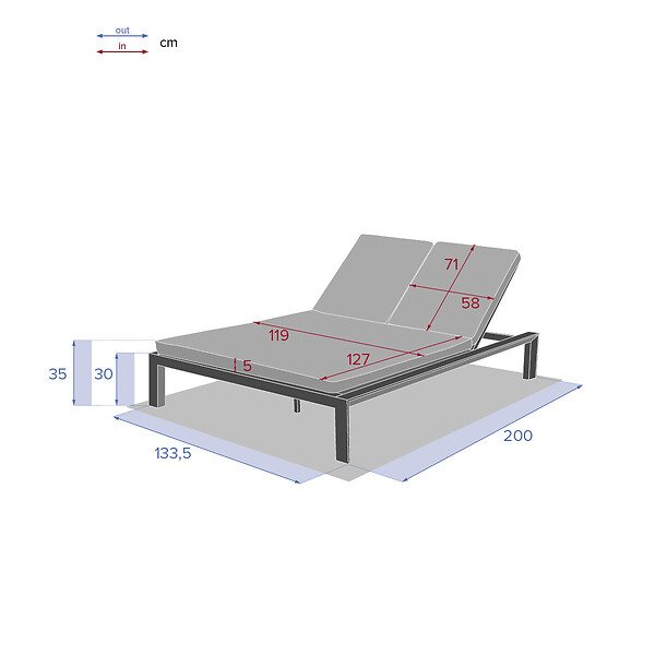 HESPERIDE - Lit de piscine double "Evasion" anthracite & graphite 2 places en aluminium traité époxy - large