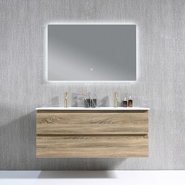 LUXURYBAIN - Meuble salle de bain double vasque 120cm bois et miroir LED LB-8331M - large