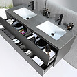 LUXURYBAIN - Meuble salle de bain double vasque 140cm gris et effet marbre gris avec miroir LED LB-8475G-140 - vignette