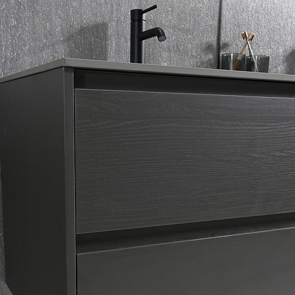 LUXURYBAIN - Meuble salle de bain double vasque 140cm gris et effet marbre gris avec miroir LED LB-8475G-140 - large