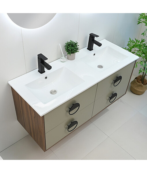 LUXURYBAIN - LuxuryBain - Meuble de salle de bain double vasque 120cm bois et vert avec miroir led - large