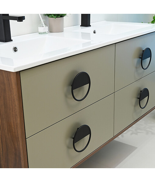 LUXURYBAIN - LuxuryBain - Meuble de salle de bain double vasque 120cm bois et vert avec miroir led - large