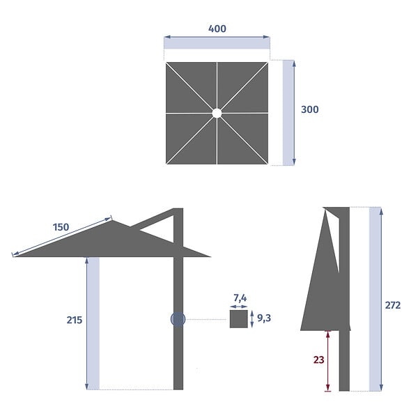 HESPERIDE - Parasol déporté rectangulaire "Melhia" anthracite 4x3m - large