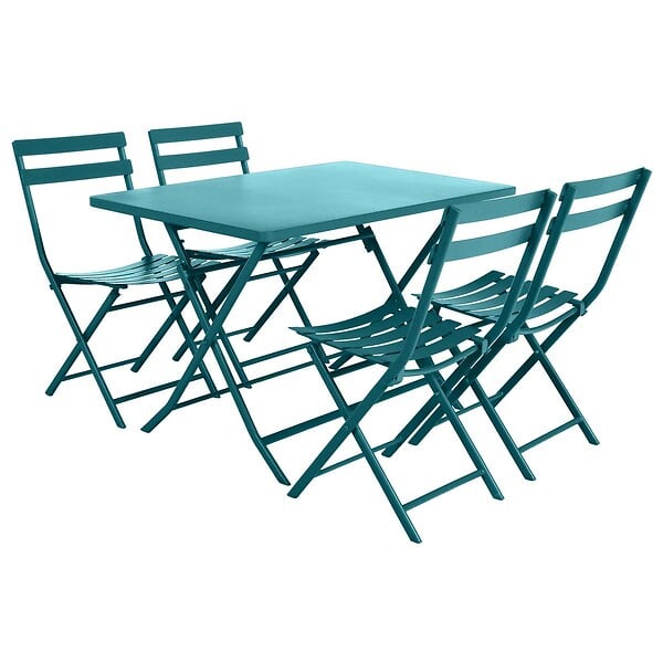 HESPERIDE - Table de jardin pliante rectangulaire "Greensboro" bleu canard 4 places en acier traité époxy - large