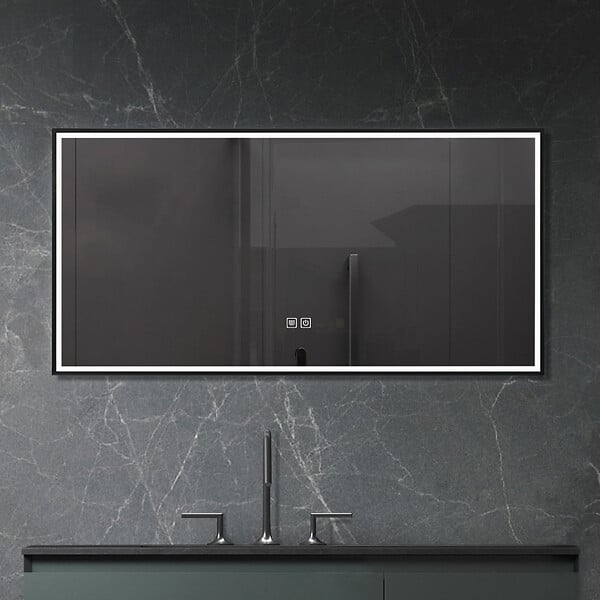 LUXURYBAIN - LuxuryBain- Miroir de salle de bain LED 120x60cm anti buée avec cadre en aluminium noir LB-126080-60-120 - large