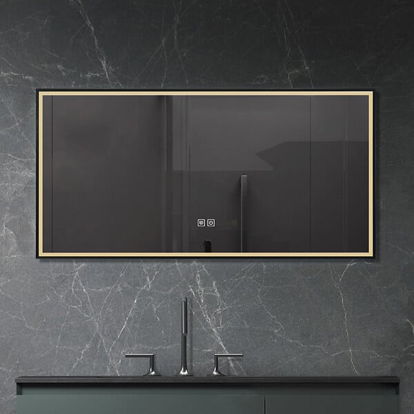 LUXURYBAIN - LuxuryBain- Miroir de salle de bain LED 120x60cm anti buée avec cadre en aluminium noir LB-126080-60-120 - large