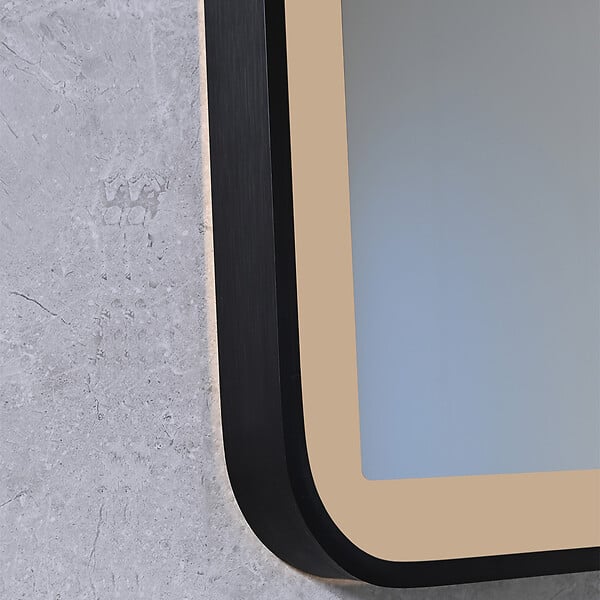 LUXURYBAIN - Miroir salle de bain LED 120x60cm anti buée avec cadre en aluminium noir et loupe x3 LB-4685B - large