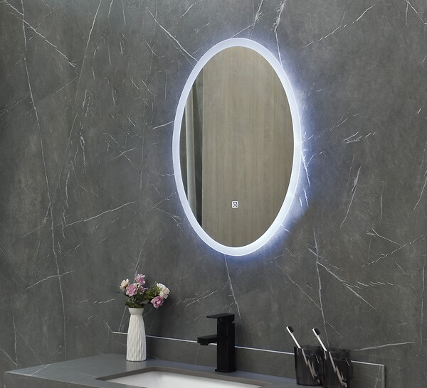 LUXURYBAIN - LuxuryBain- Miroir de salle de bain LED ovale 60x80cm à luminosité variable ovale - large