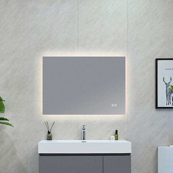 LUXURYBAIN - LuxuryBain- Miroir Salle de Bain LED 90x60cm anti buée et LED 3 couleurs à luminosité Variable LB-85070-90-60 - large