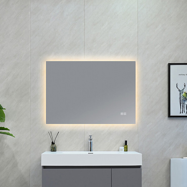 LUXURYBAIN - LuxuryBain- Miroir Salle de Bain LED 90x60cm anti buée et LED 3 couleurs à luminosité Variable LB-85070-90-60 - large