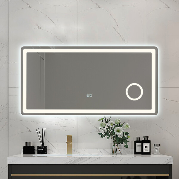 LUXURYBAIN - Miroir salle de bain LED 90x60cm anti buée avec LED 3 couleurs et loupe x3 LB-3612 - large