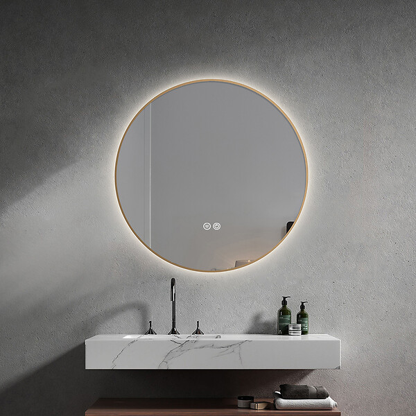 LUXURYBAIN - Miroir salle de bain LED rond 90cm anti buée avec cadre doré LB-4647GA - large