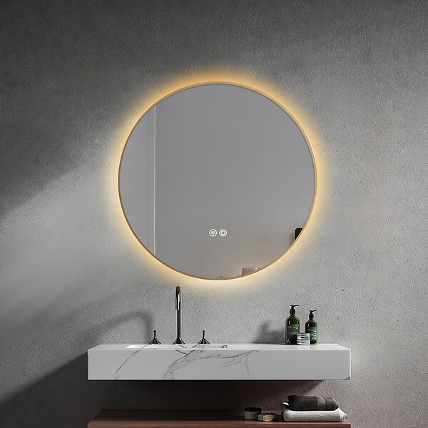 LUXURYBAIN - Miroir salle de bain LED rond 80cm anti buée avec cadre doré LB-4647GA - large
