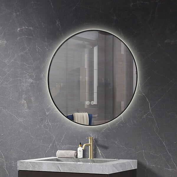 LUXURYBAIN - Miroir salle de bain LED rond 90cm anti buée avec cadre noir LB-4647BA - large