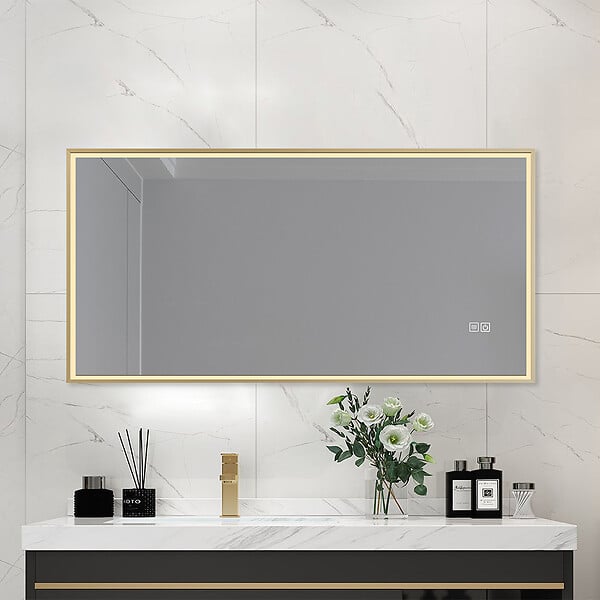 LUXURYBAIN - Miroir salle de bain LED 110x60cm anti buée avec cadre doré LB-126080G - large