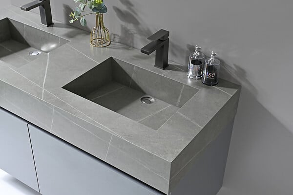 LUXURYBAIN - LuxuryBain- Robinet, mitigeur de lavabo pour salle de bain carré (Gris brossé) - large