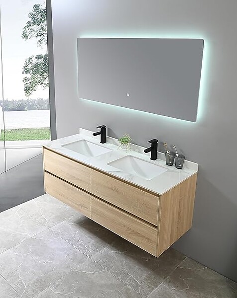 LUXURYBAIN - Robinet, mitigeur de lavabo pour salle de bain carré (Noir) - large