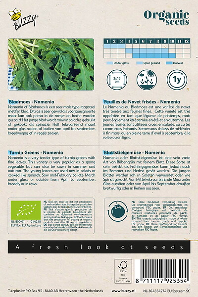 ARBORIX - Buzzy Organic Feuilles de Navet frisées Namenia - Bio Semences - Ca. 2.5 gr (Livraison Gratuite) - large