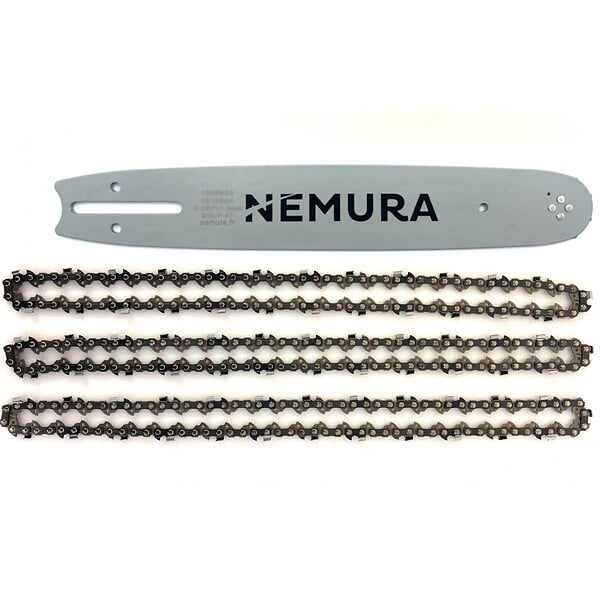 NEMURA - Pour Echo CS3000 - Guide 33cm + 3 Chaînes de tronçonneuse - 47 Entraineurs - Pas 3/8LP - Jauge 0.50 (1.3mm) - large