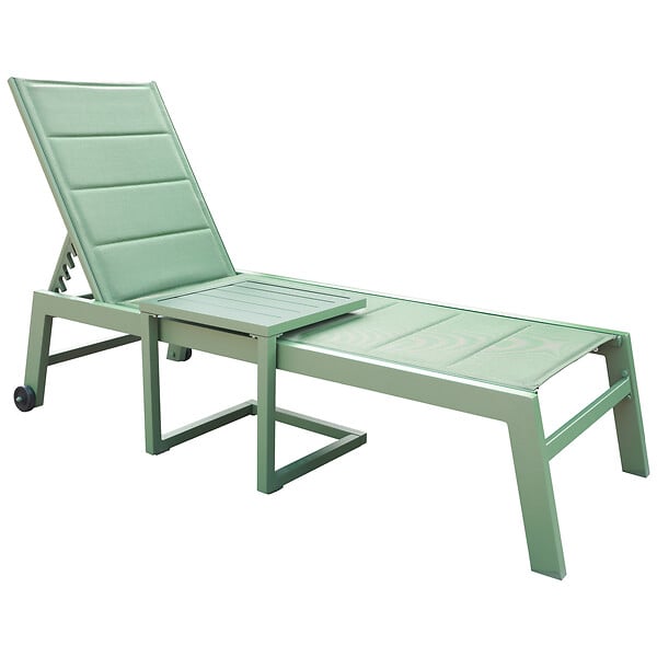 HAPPY GARDEN - Set bain de soleil et table d'appoint BARBADOS en textilène vert sauge - aluminium vert sauge - large