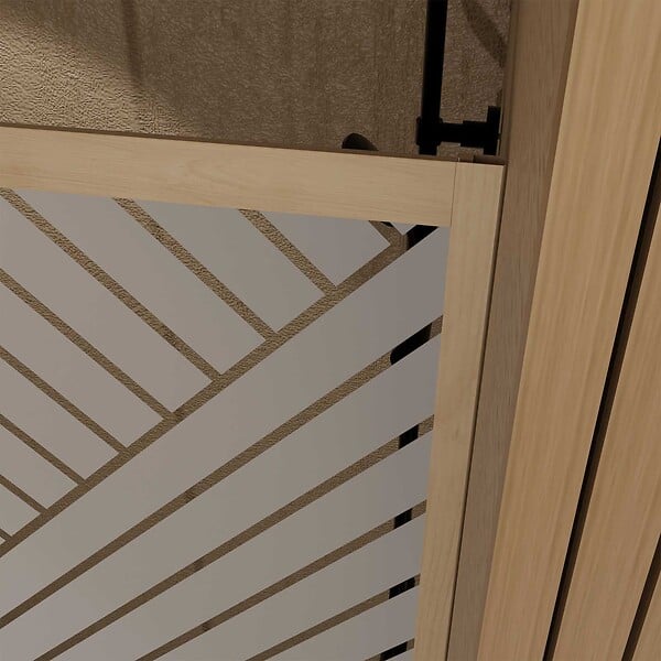 AURLANE - Paroi de douche 140x200 HINATA - Style Japandi Geometrique - Cadre Effet Bois - Verre 6mm - large