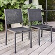 OVIALA - Lot de 2 chaises de jardin en aluminium et textilène noir - Ajaccio - vignette