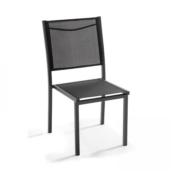 OVIALA - Lot de 2 chaises de jardin en aluminium et textilène noir - Ajaccio - large