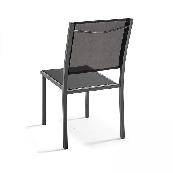 OVIALA - Lot de 2 chaises de jardin en aluminium et textilène noir - Ajaccio - large