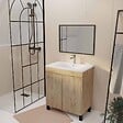 AURLANE - Meuble de salle de bains 70cm TIMBER Décor Chêne Naturel à Portes Vasque Blanche et Miroir 70x50 - vignette