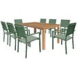 HAPPY GARDEN - Salon de jardin en teck JAVA avec chaises en aluminium vert sauge - 8 places - vignette
