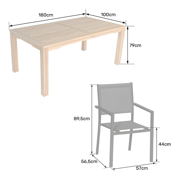 HAPPY GARDEN - Salon de jardin en teck JAVA avec chaises en aluminium vert sauge - 8 places - large