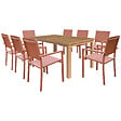 HAPPY GARDEN - Salon de jardin en teck JAVA avec chaises en aluminium terracotta - 8 places - vignette