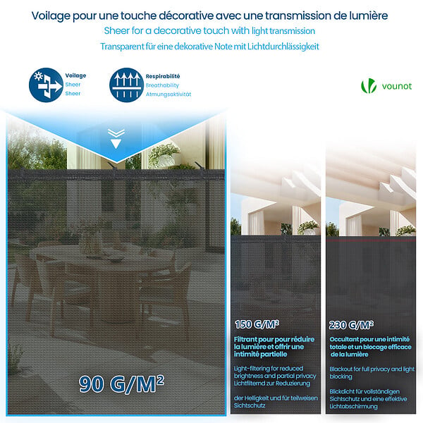 VOUNOT - Brise vue occultant en HDPE 90g/m² 1.8x10m avec attaches de fixation anthracite - large
