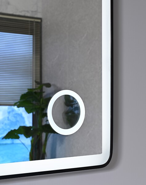 LUXURYBAIN - Miroir salle de bain LED 60x80cm avec cadre en aluminium noir et loupe grossissante x3 - large