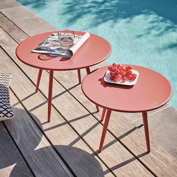 OVIALA - Lot de 2 tables basses de jardin en acier argile 50 cm - Palavas - large