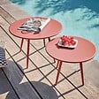 OVIALA - Lot de 2 tables basses de jardin en acier argile 50 cm - Palavas - vignette