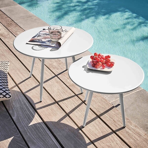 OVIALA - Lot de 2 tables basses de jardin en acier blanc - Palavas - large