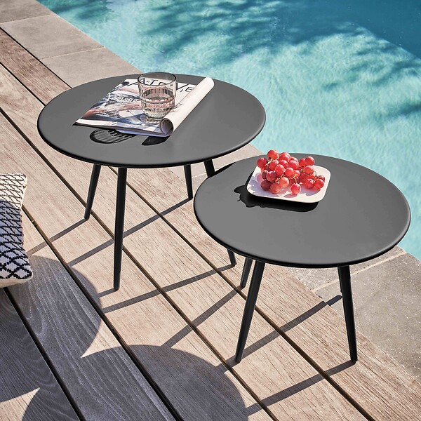 OVIALA - Lot de 2 tables basses de jardin en acier anthracite - Palavas - large