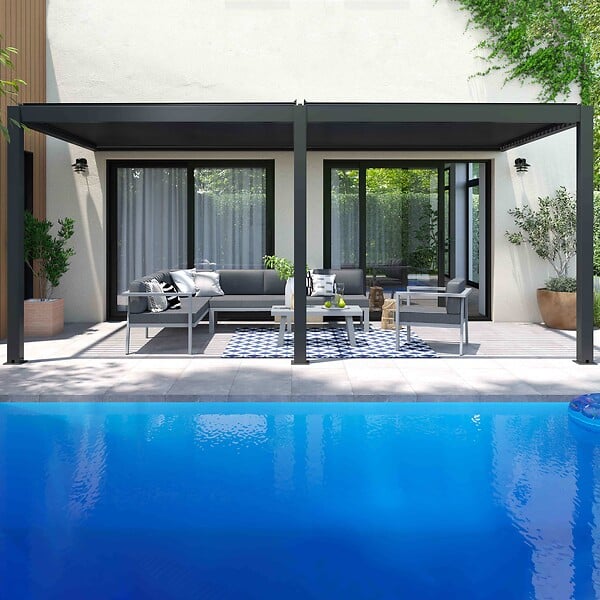 OVIALA - Pergola bioclimatique adossée Aluminium 6 x 3 x 2.5 m - Oia - large
