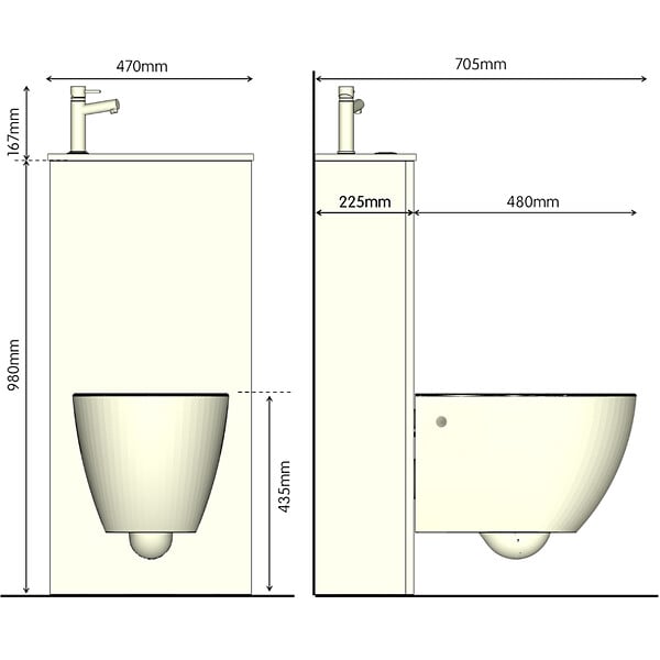 GODART - Pack WC suspendu avec lave-mains intégré + Cuvette gain de place sans bride vortex Turbi - large