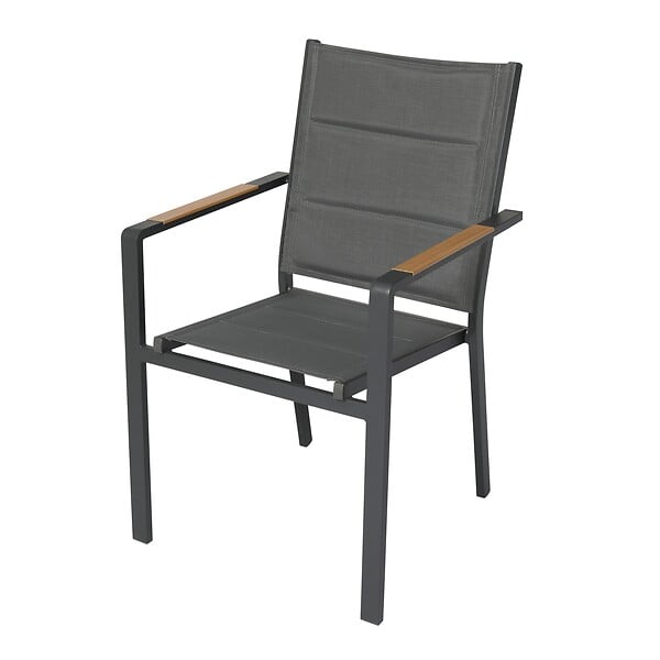 OVIALA - Lot de 2 chaises de jardin en aluminium et textilène gris - Ciotat - large